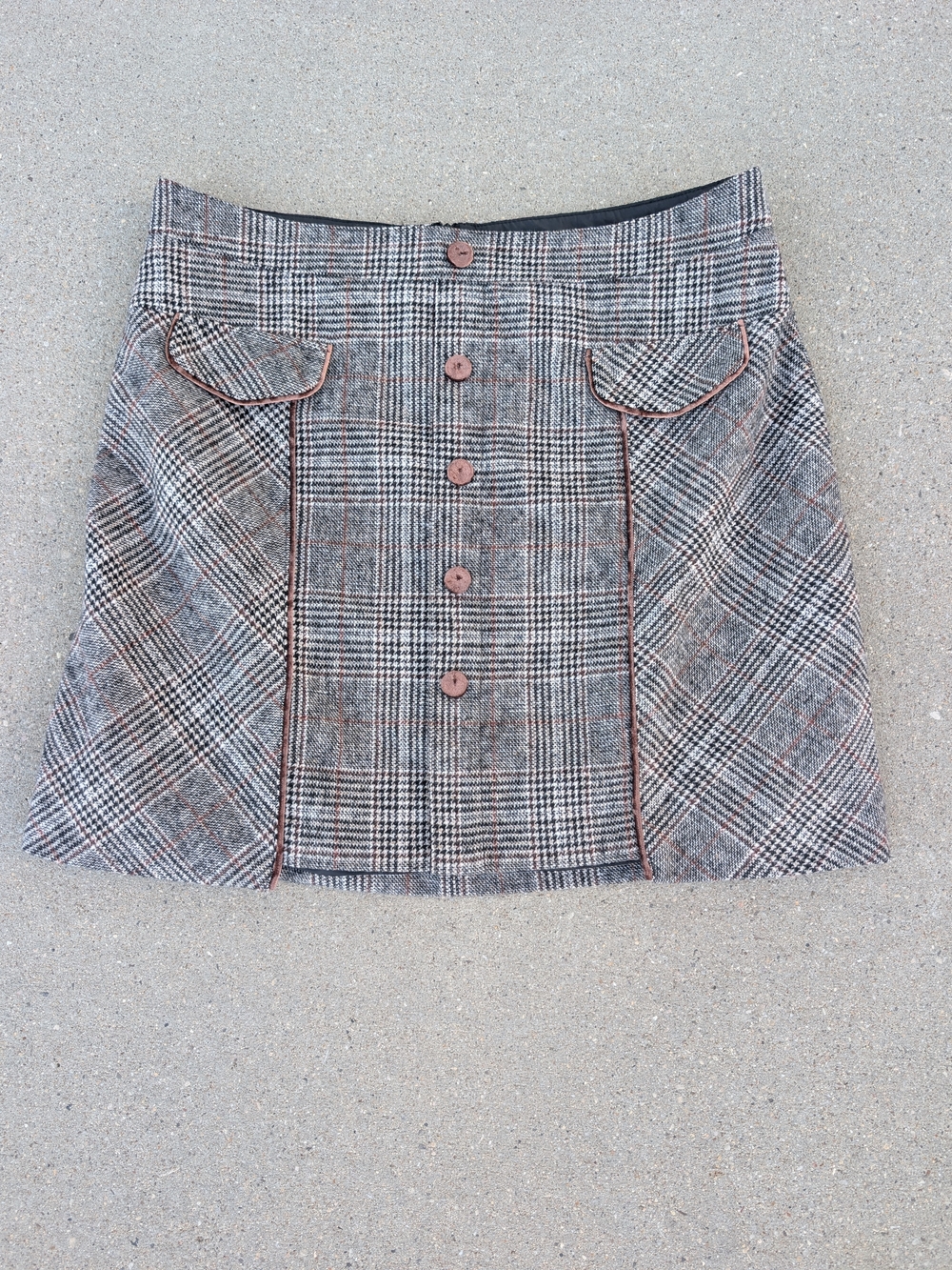 bagatelle Plaid Mini Skirt with Brown Trim